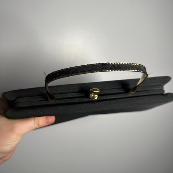 vintage 90s after five black clutch with collapsible gold handle - Picture 4 of 12